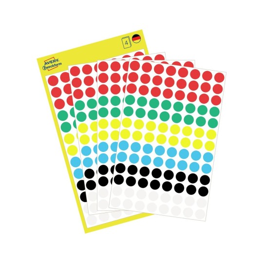 Этикетки-точки для выделения Avery Zweckform, круглые, разноцветные, d-8 мм, 416 штук