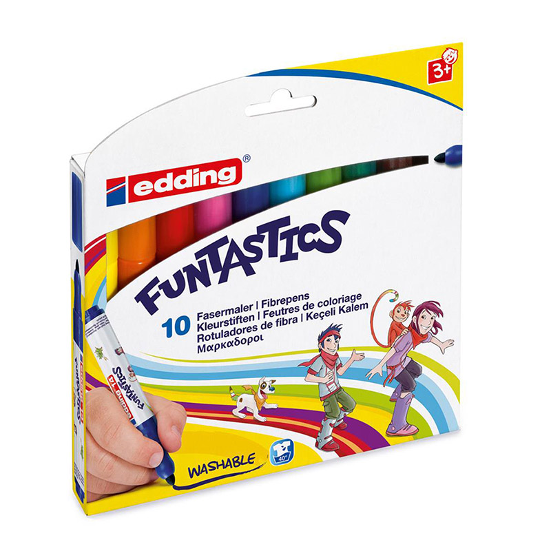 Набор фломастеров цветных edding 14 Funtastics, для рисования, 3 мм, 10 цветов, картонная коробка