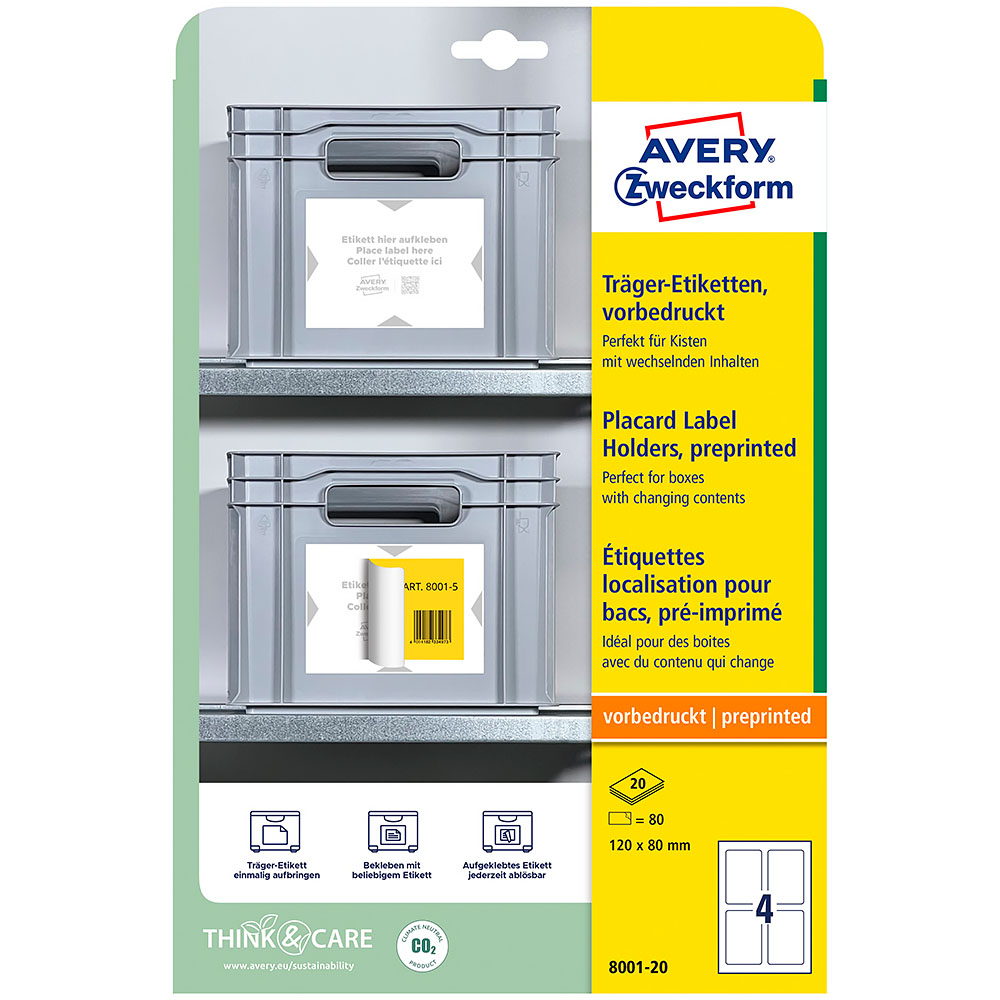 Основа для этикеток Avery Zweckform, 120 х 80 мм, 4 штуки на листе, 20 листов