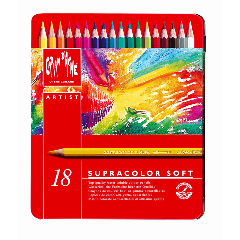 Набор карандашей цветных Carandache Supracolor Soft Aquarelle,18 цветов, металлическая коробкa