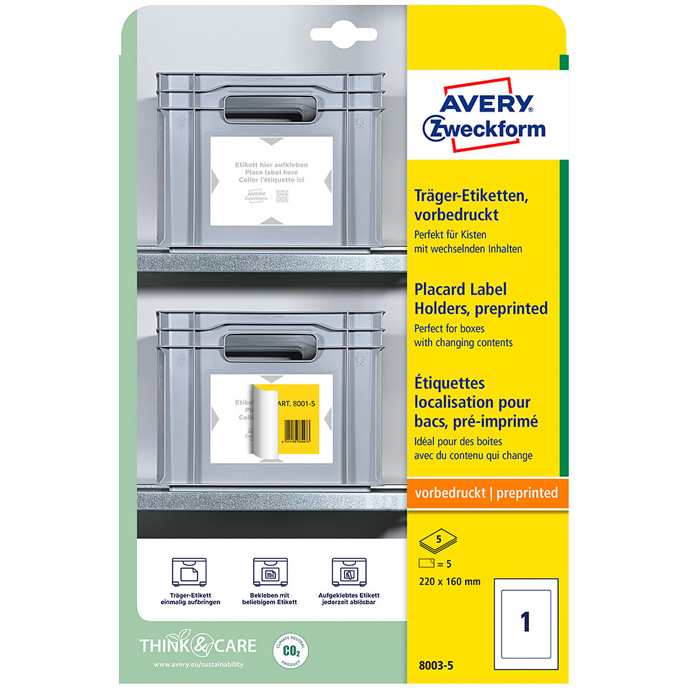 Основа для этикеток Avery Zweckform, 220 х 160 мм, 1 штука на листе, 5 листов