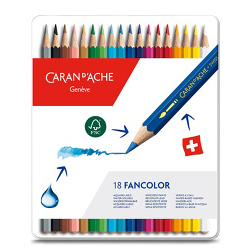 Набор карандашей цветных Carandache Fancolor Aquarelle ,18 цветов, металлический футляр