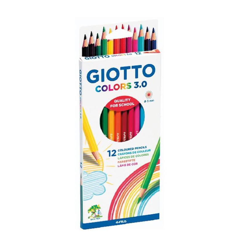 Набор карандашей цветных акварельных Giotto Colors, шестигранные, 3 мм, 12 цветов, картонная коробка
