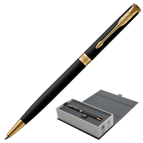 Ручка шариковая Parker Sonnet Slim Core Matt Slim Black Lacquer GT, толщина линии M, палладий