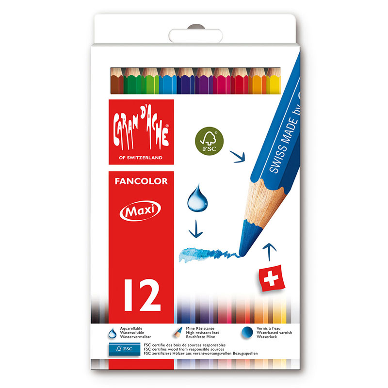 Набор карандашей цветных Carandache Fancolor Aquarelle Maxi, 12 цветов, картонная коробка