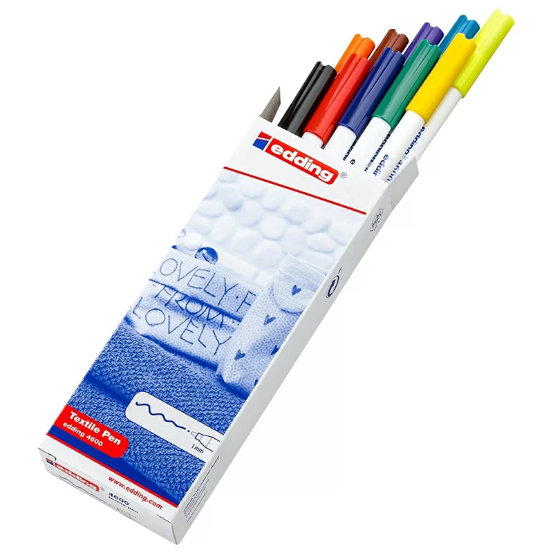 Набор маркеров для ткани edding 4600, до 60 С°, 1 мм, 10 цветов, картонная коробка