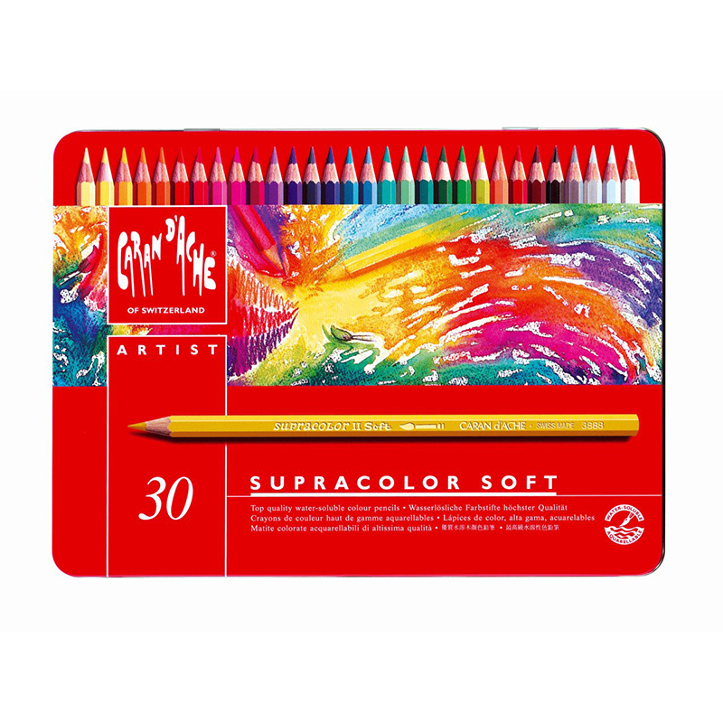Набор карандашей цветных Carandache Supracolor Soft Aquarelle, 30 цветов, металлическая коробкa