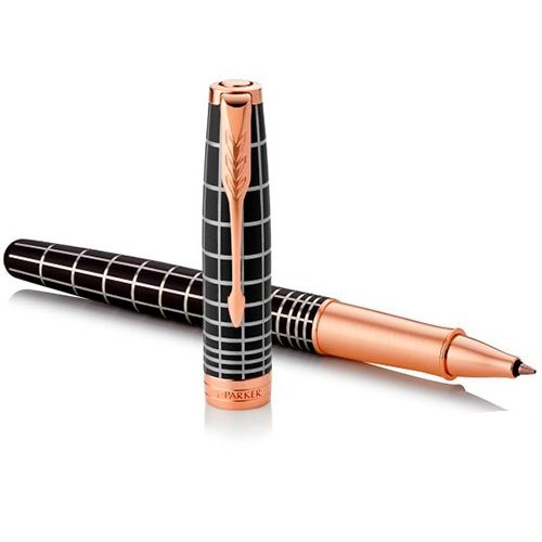 Ручка-роллер Parker Sonnet Premium Brown Rubber PGT, толщина линии F, розовое золото