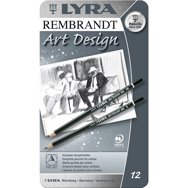Набор карандашей графитных Lyra Rembrandt Art Design, 12 штук, металлическая коробка