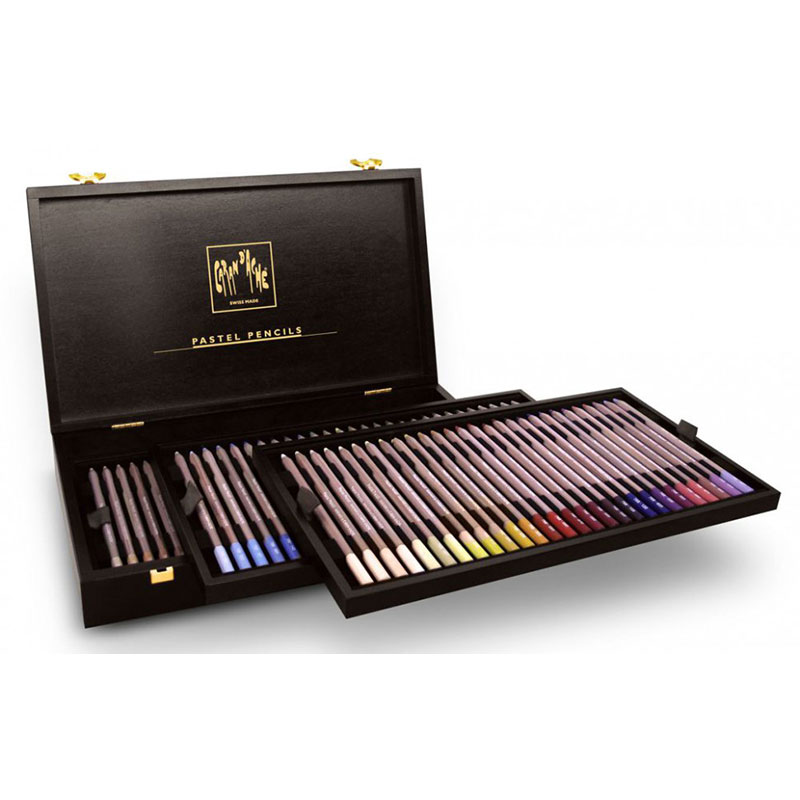 Набор карандашей цветных Carandache Pastel, 4.7 мм, шестигранные, 84 цвета, деревянная коробка