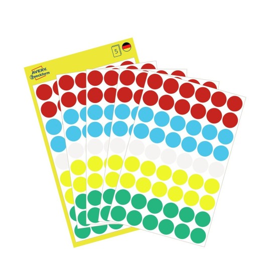Этикетки-точки для выделения Avery Zweckform, круглые, разноцветные, d-12 мм, 270 штук