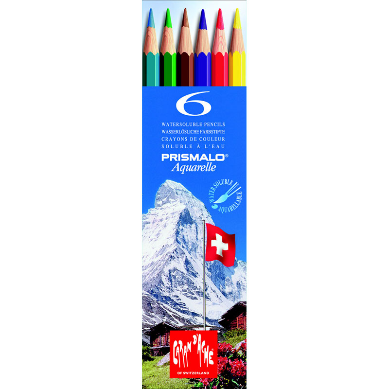 Набор карандашей цветных Carandache Prismalo Aquarelle, 2.95 мм, 6 цветов, пластиковый футляр