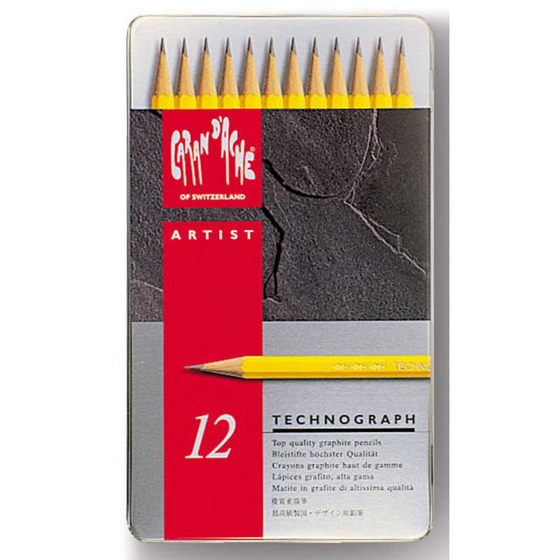 Набор карандашей графитовых Carandaсhe Technograph, 12 штук, 4H-6B, металлический футляр