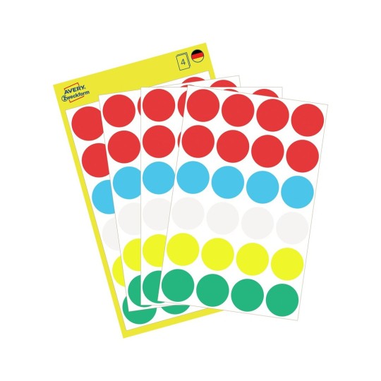 Этикетки-точки для выделения Avery Zweckform, круглые, разноцветные, d-18 мм, 96 штук