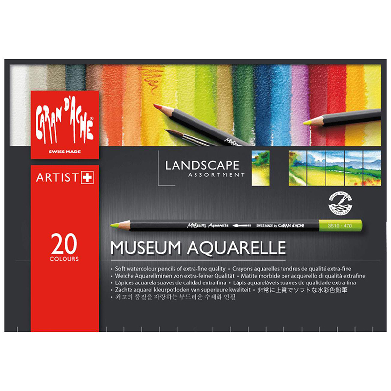 Набор карандашей цветных Carandache Museum Aquarelle, 3.8 мм, 20 цветов, картонная коробка
