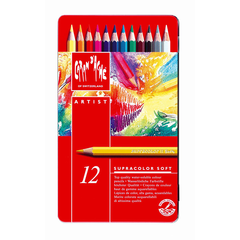 Набор карандашей цветных Carandache Supracolor Soft Aquarelle, 12 цветов, металлическая коробкa