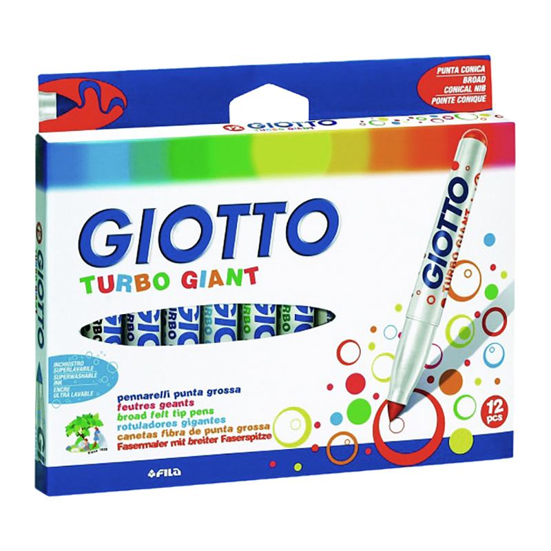 Набор фломастеров Giotto Turbo Giant, утолщенные, 7.5 мм, 12 цветов, картонная коробка